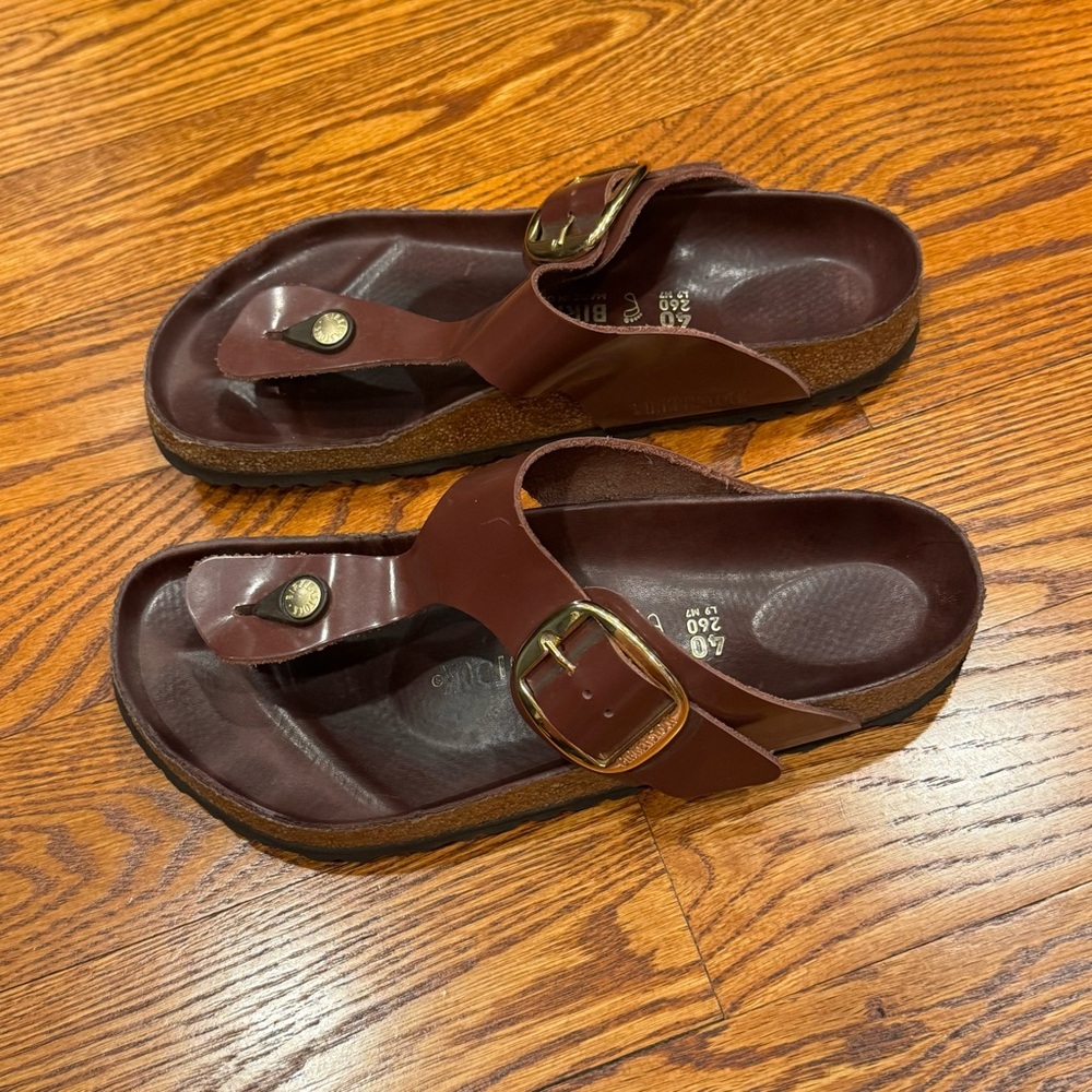 Birkenstock Gizeh Big Buckle High Shine Chocolate Leather Patent size 40 US 9 - Picture 3 of 6
